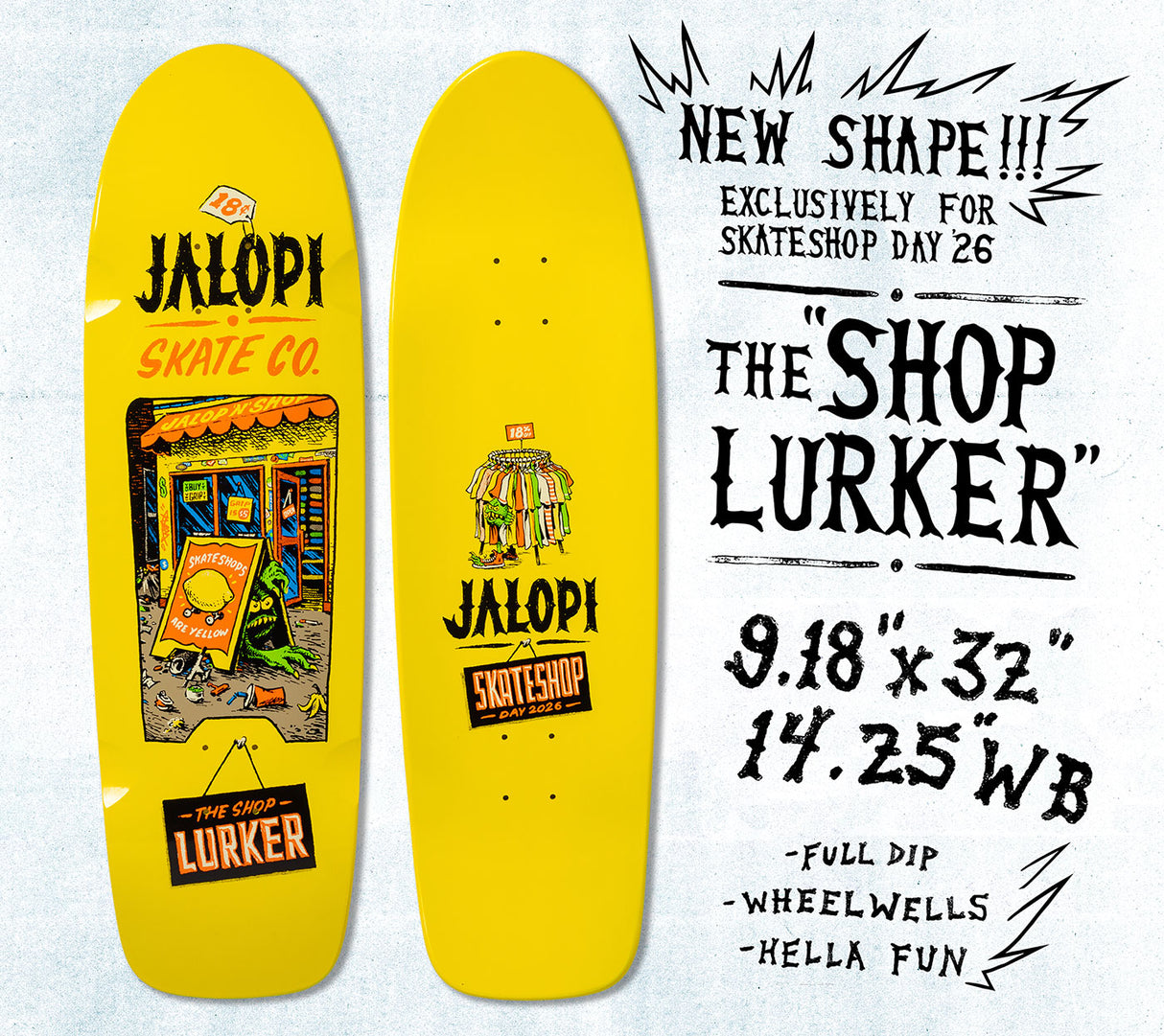 Anti Hero x Jalopi Skateshop Day 2026 The Shop Lurker 9.1" x 32" Shaped Skateboard Deck