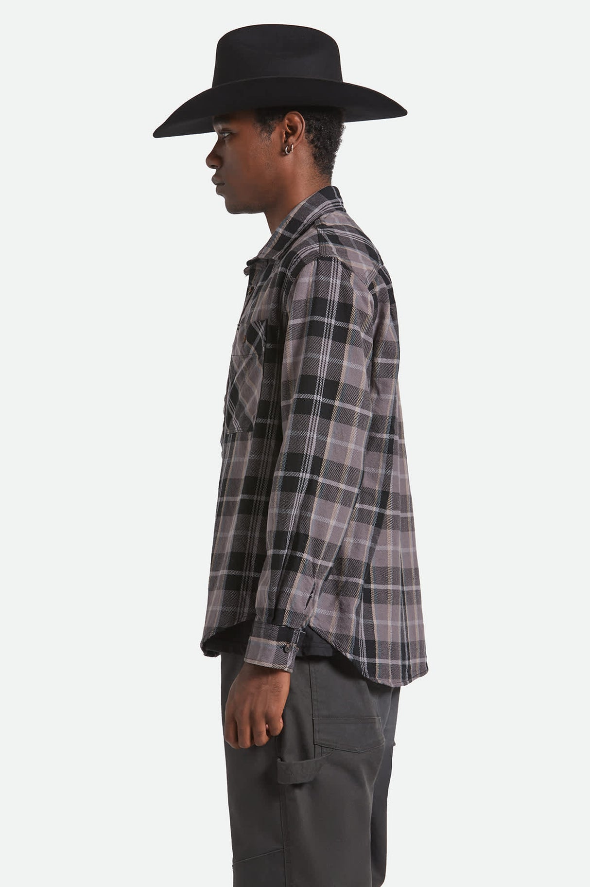 Brixton Vintage Wash Black Charcoal Beige Slate L/s Flannel Shirt