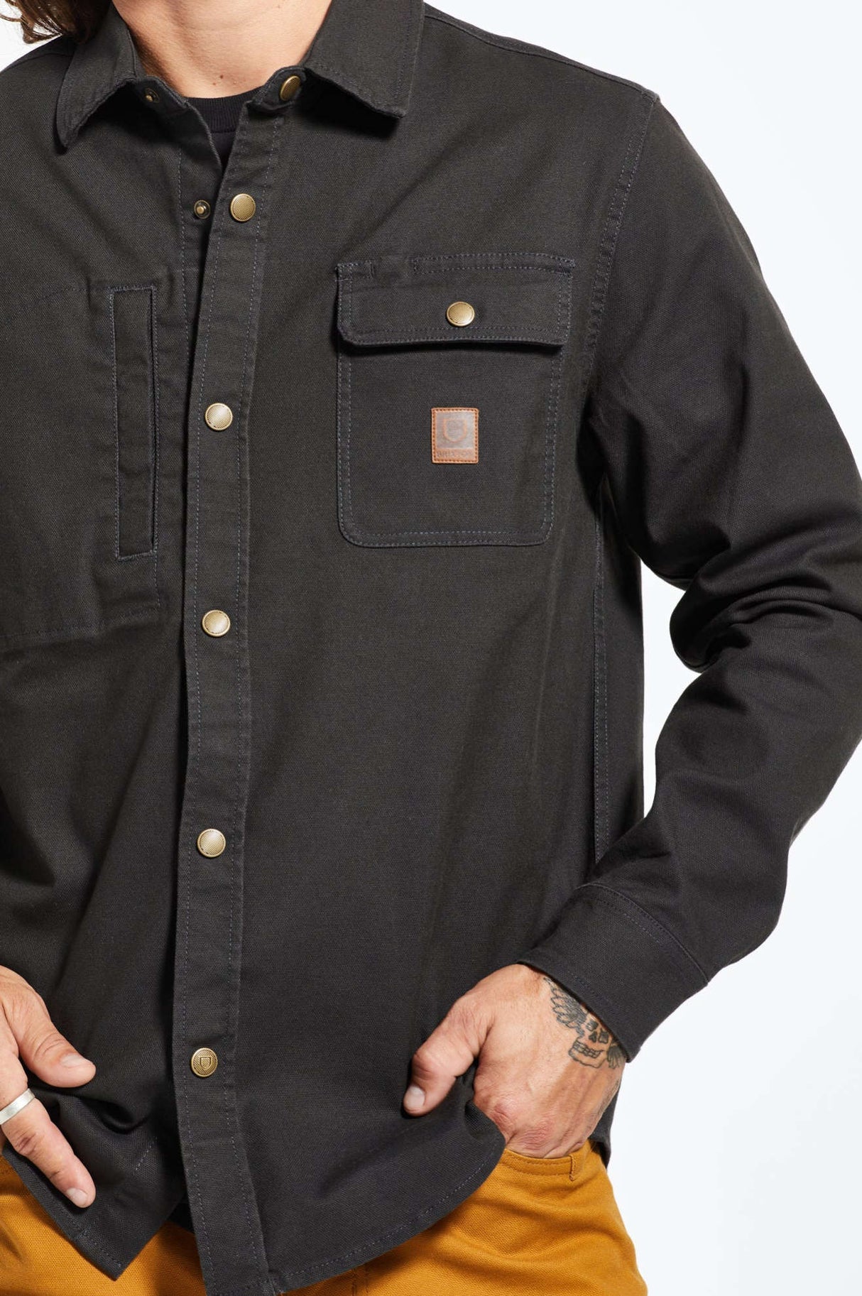 Brixton Builders Stretch Washed Black L/s Overshirt
