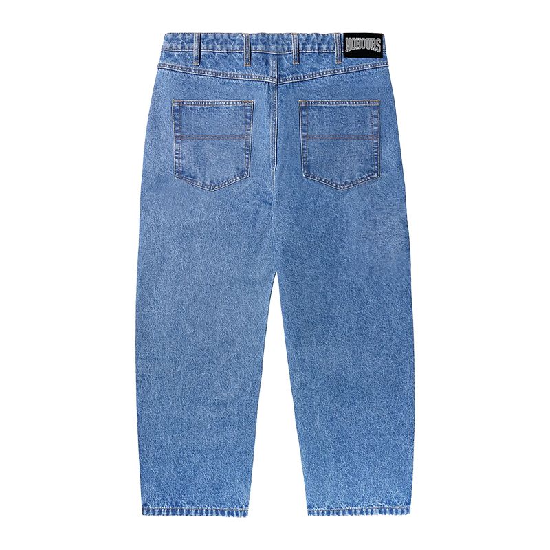 No Hours Stamped Blue Washed Denim Pants