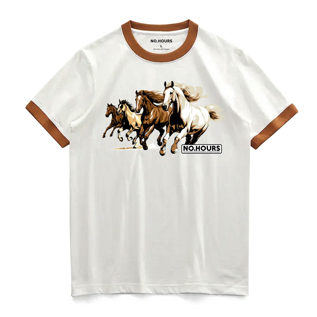 No Hours Run Wild White/Brown Ringer S/s Shirt