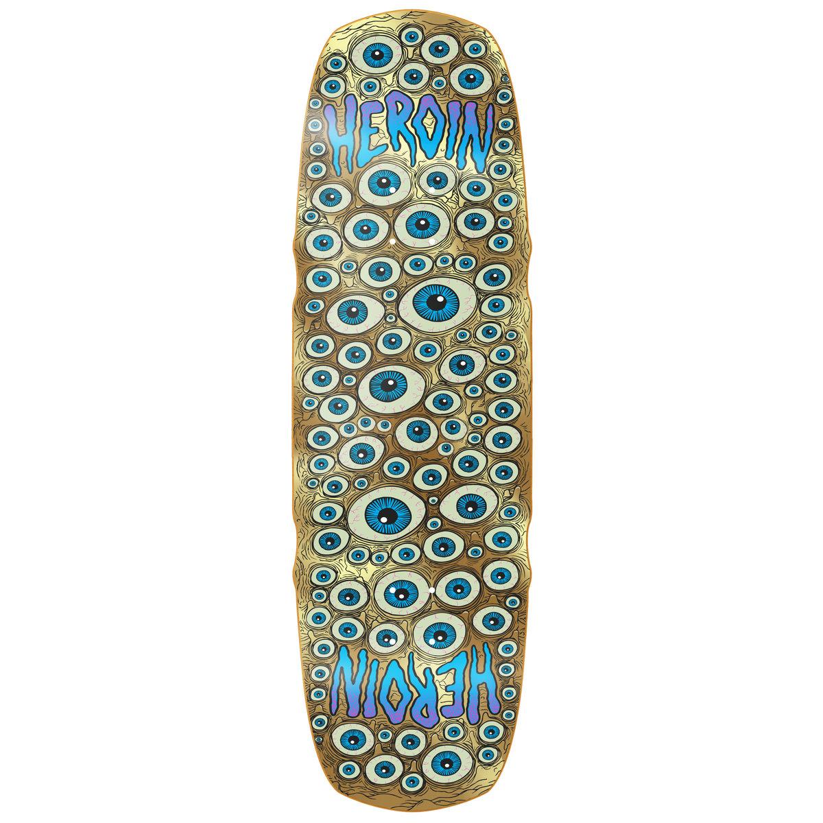 Heroin Seeing Double Mutated Gold Eyes 9.5" Shaped Skateboard Deck