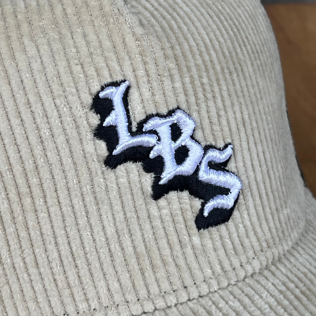 Long Beach Skate LBS Long Side Corduroy Trucker Beige Black Snapback Hat