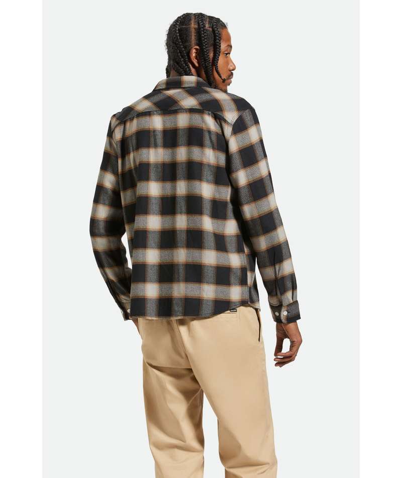 Brixton Bowery Black Cream L/s Flannel Shirt