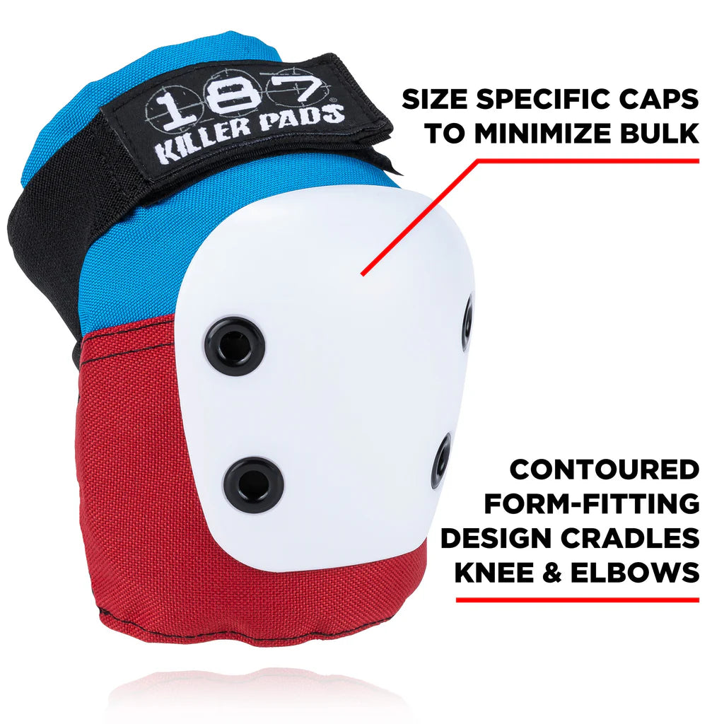187 Killer Pads Combo Pack Knee & Elbow L/XL Red White Blue Pads