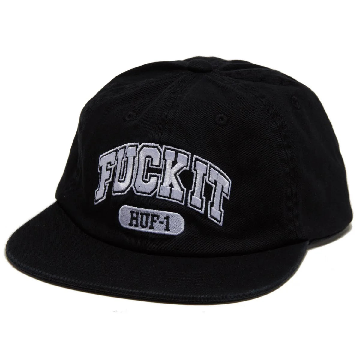 Huf Fuck It 6 Panel Black Strapback Hat Long Beach Skate Co