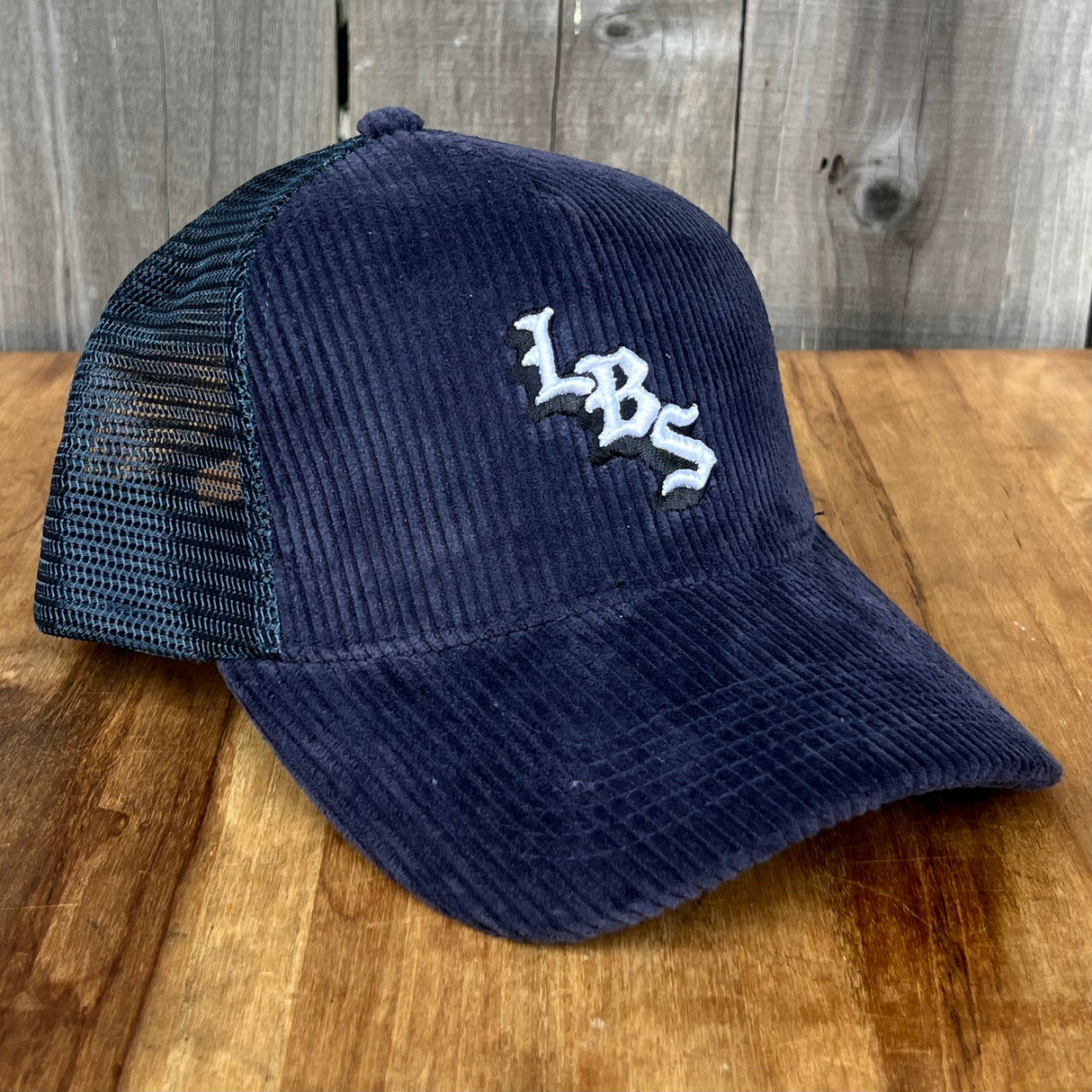 Long Beach Skate LBS Long Side Corduroy Trucker Navy Snapback Hat