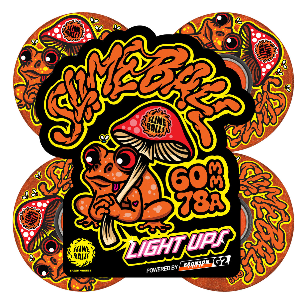 Slime Balls Frog Trips Light Ups OG Slime Red Glitter 78a 60mm Cruiser Skateboard Wheels