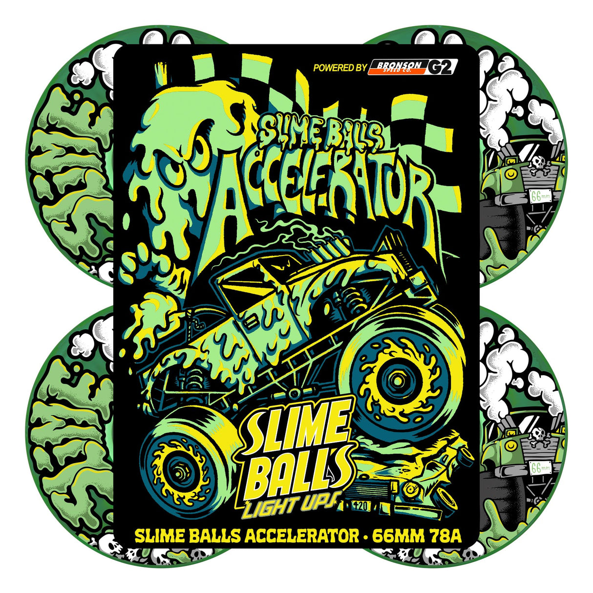 Slime Balls Accelerator Light Ups OG Slime Transparent Green 78a 66mm Cruiser Skateboard Wheels