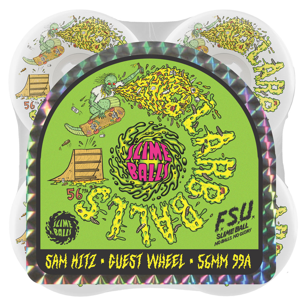 Slime Balls 56mm Sam Hitz White Full Combo 99a Skateboard Wheels