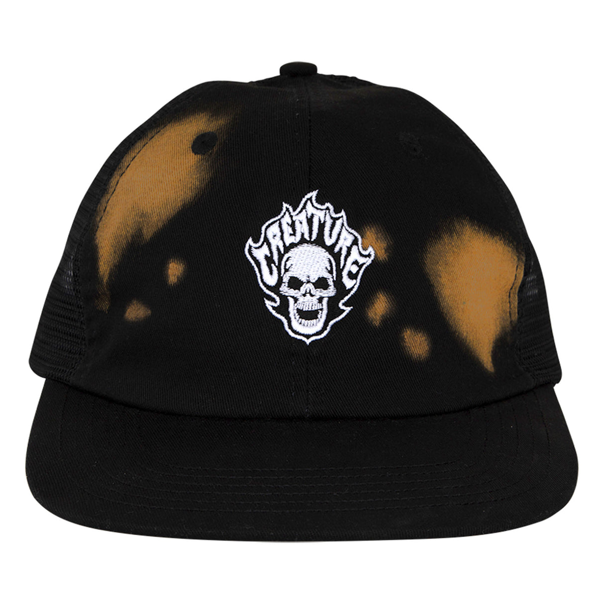 Creature Bonehead Flame Wash Greasy Black Mesh Trucker Snapback Hat