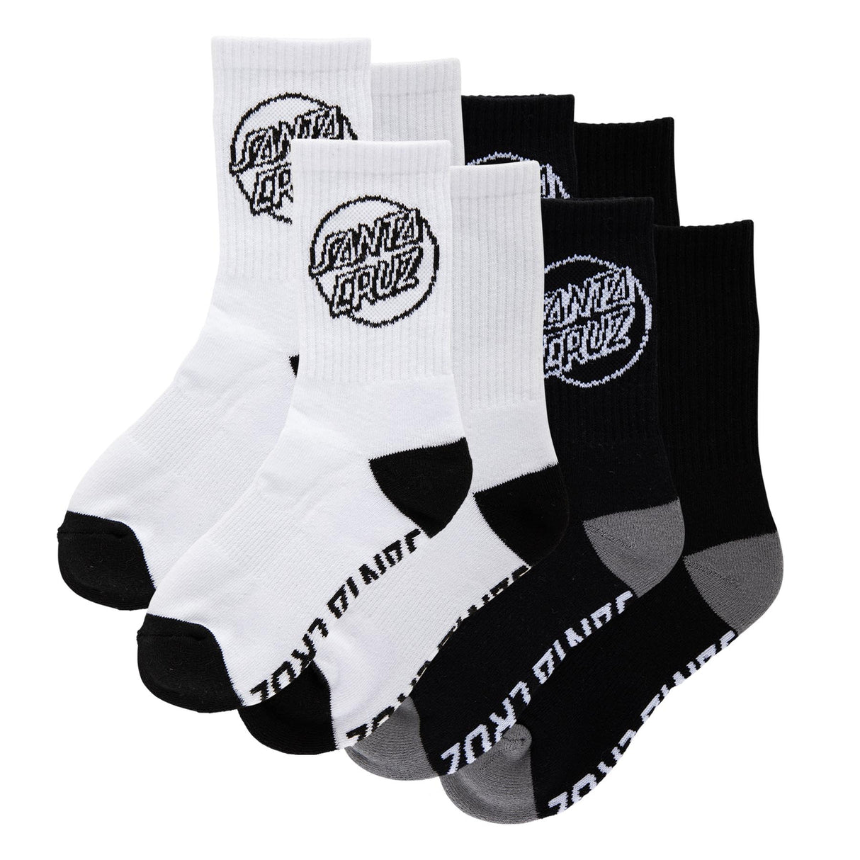 Santa Cruz Opus Strip Crew 4 Pack Black/White 2-5.5 Youth Socks