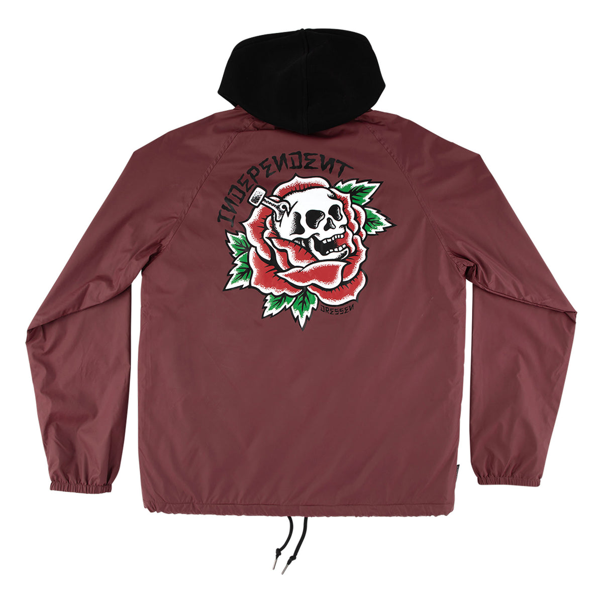 Independent Dressen Skull Rose Hooded Windbreaker L/s Jacket Burgundy