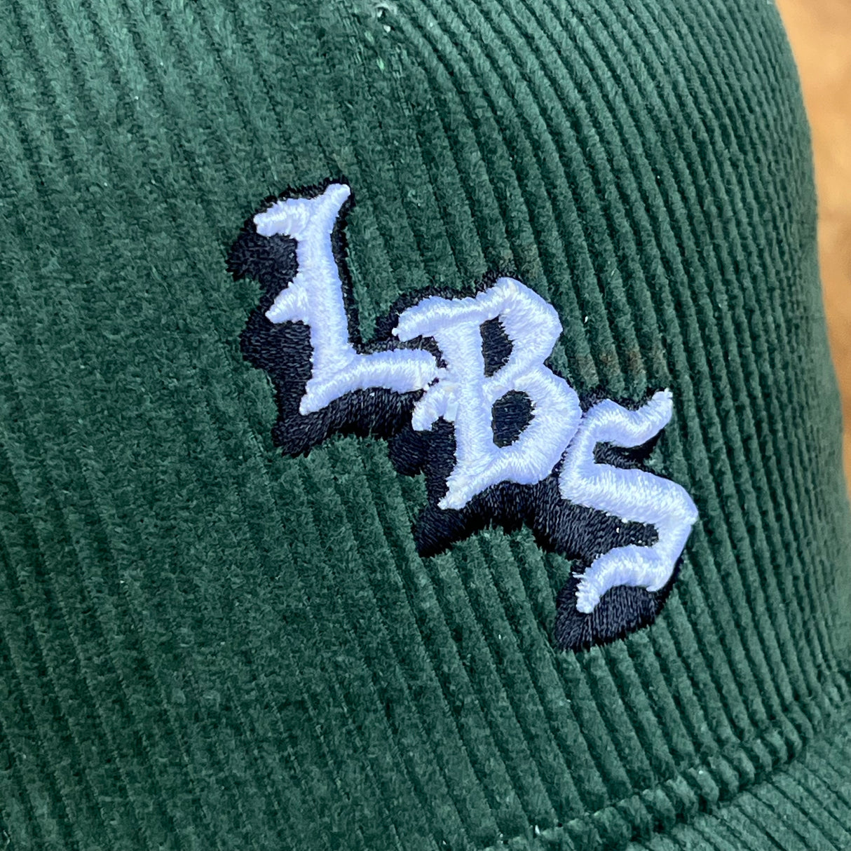 Long Beach Skate LBS Long Side Corduroy Trucker Green Beige Snapback Hat