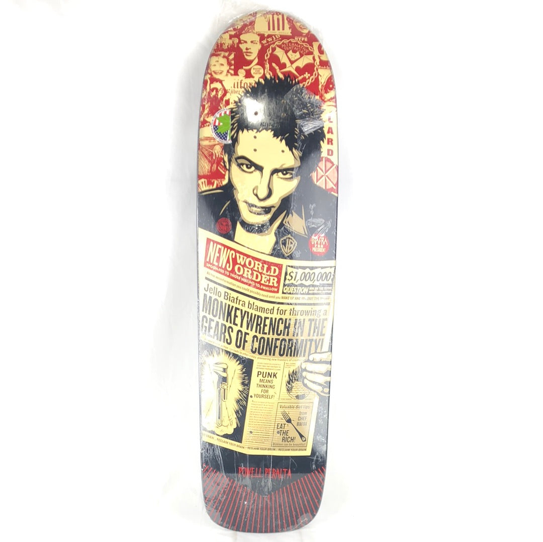 Powell Peralta Biafra News World Order Black/Tan/Red Size 8.38" Shaped Skateboard Deck