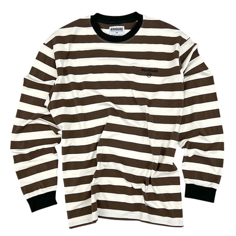 No Hours Aftermath Brown/Off White Striped L/s Shirt
