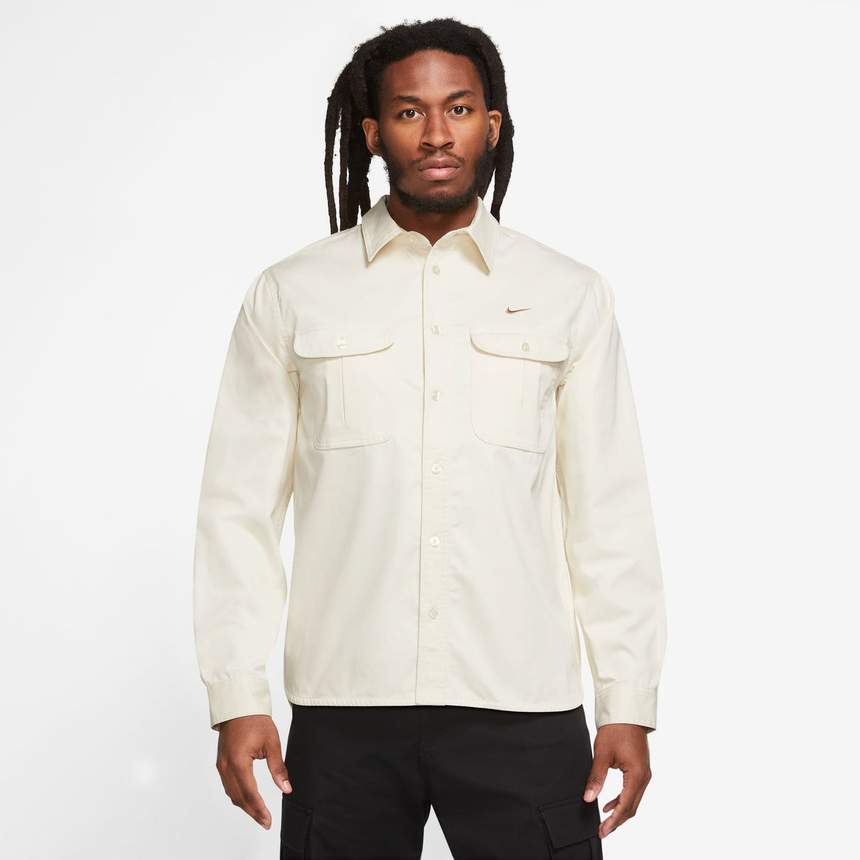 Nike SB Coconut Milk/Ale Brown Woven Skate Long-Sleeve Button Up Shirt