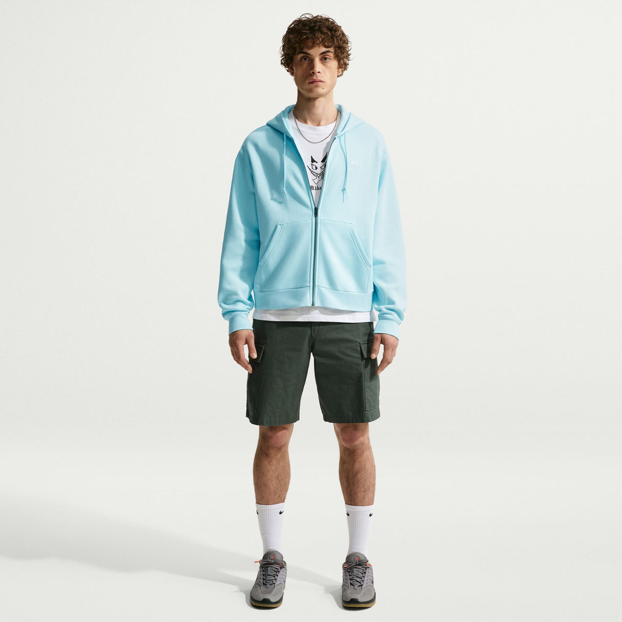 Nike SB Embroidered Essential Glaciar Blue/White Zip Up Hooded Sweatshirt