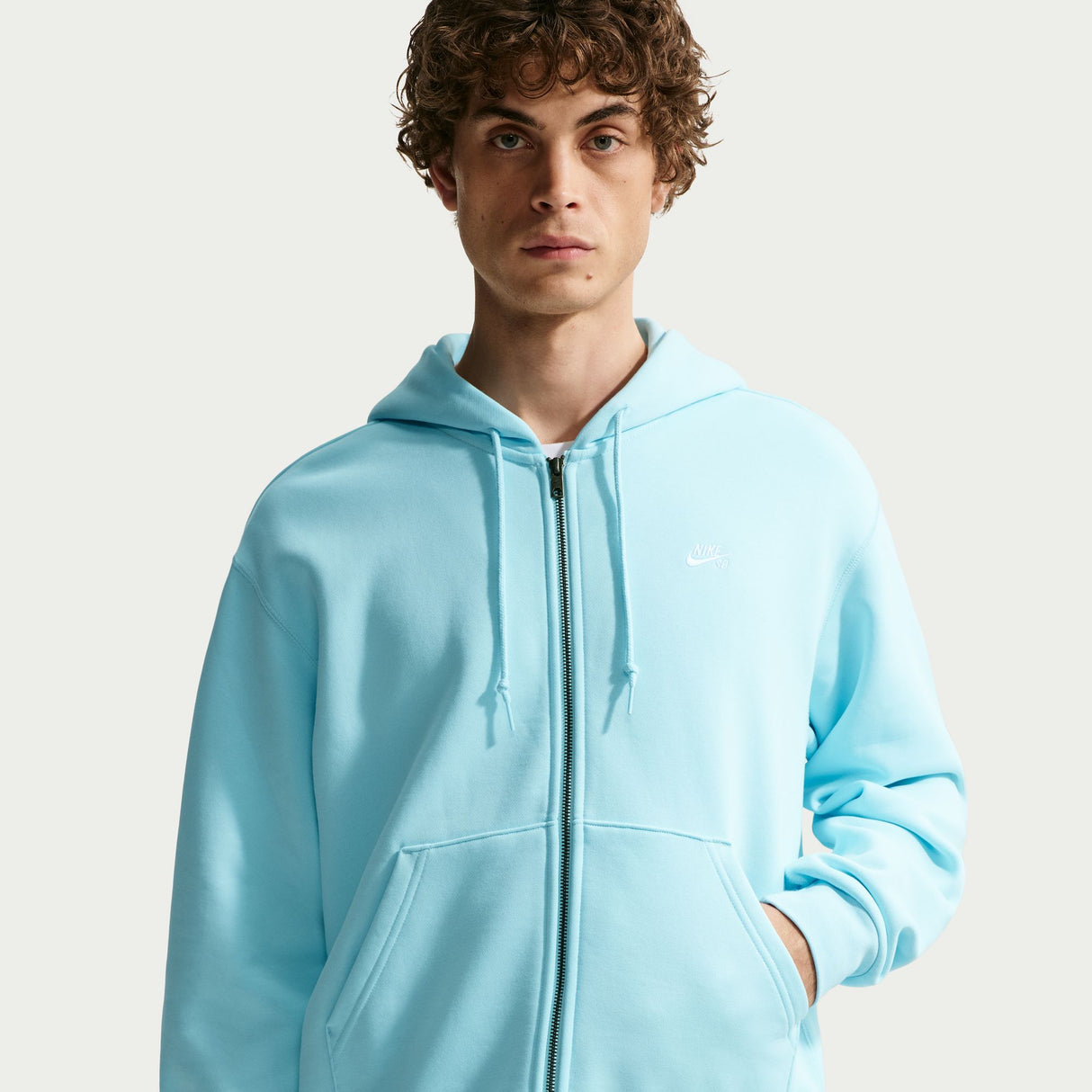 Nike SB Embroidered Essential Glaciar Blue/White Zip Up Hooded Sweatshirt