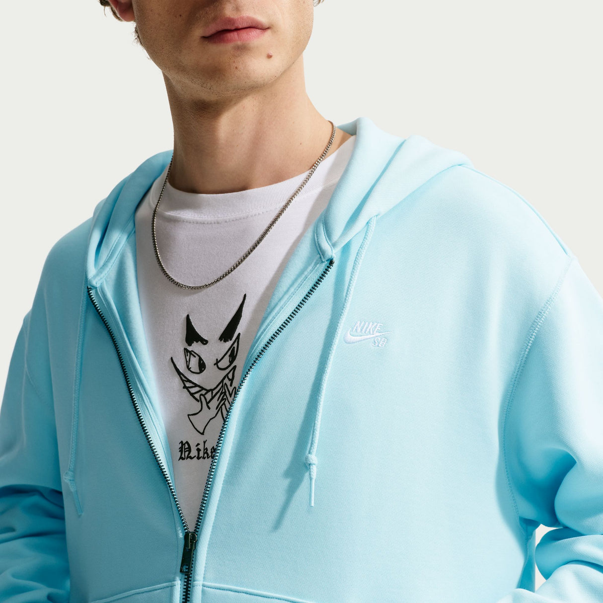 Nike SB Embroidered Essential Glaciar Blue/White Zip Up Hooded Sweatshirt