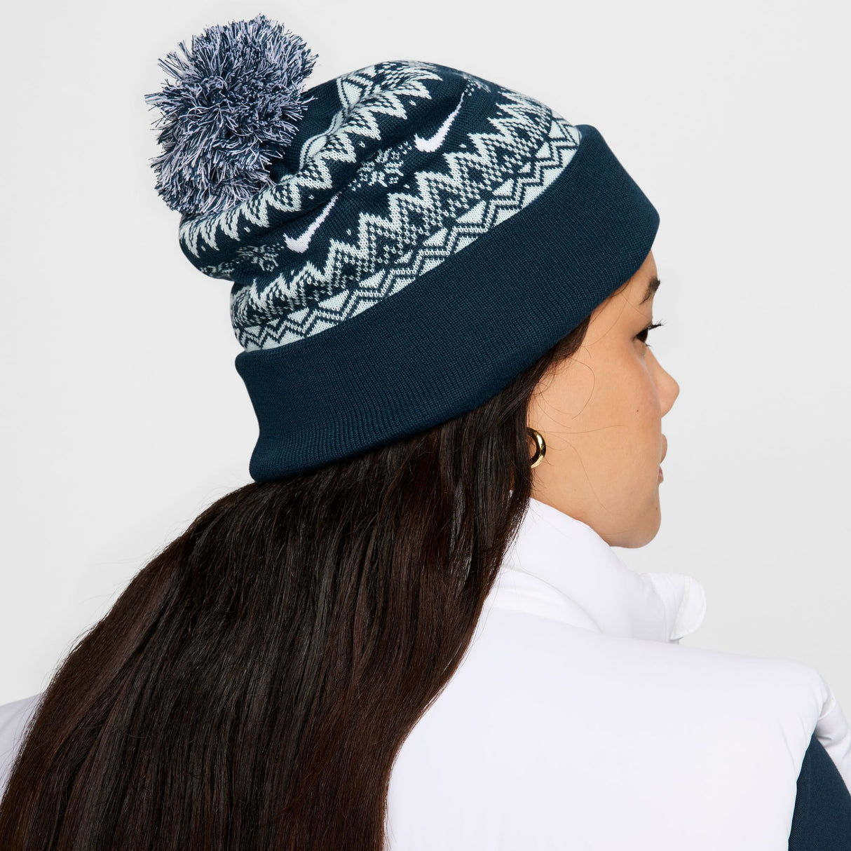 Nike Peak Fair Isle Armory Navy/White/Glacier Blue Pom Beanie