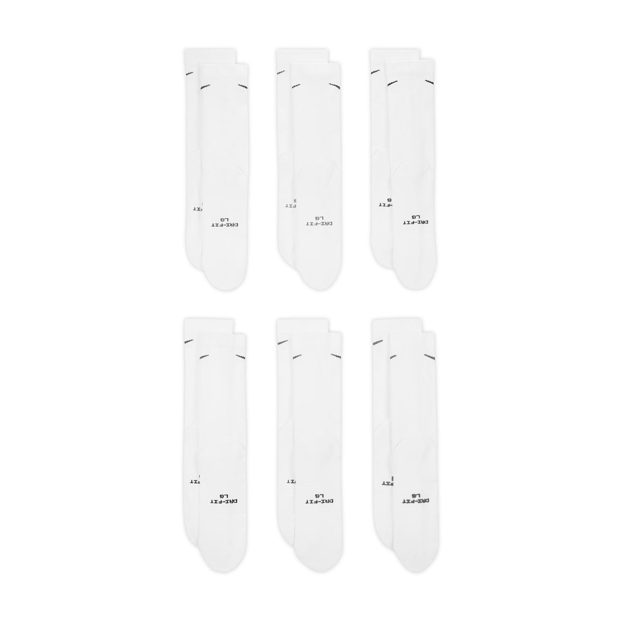 Nike Everyday Elevated 6 Pack White Crew Socks HQ8021-901