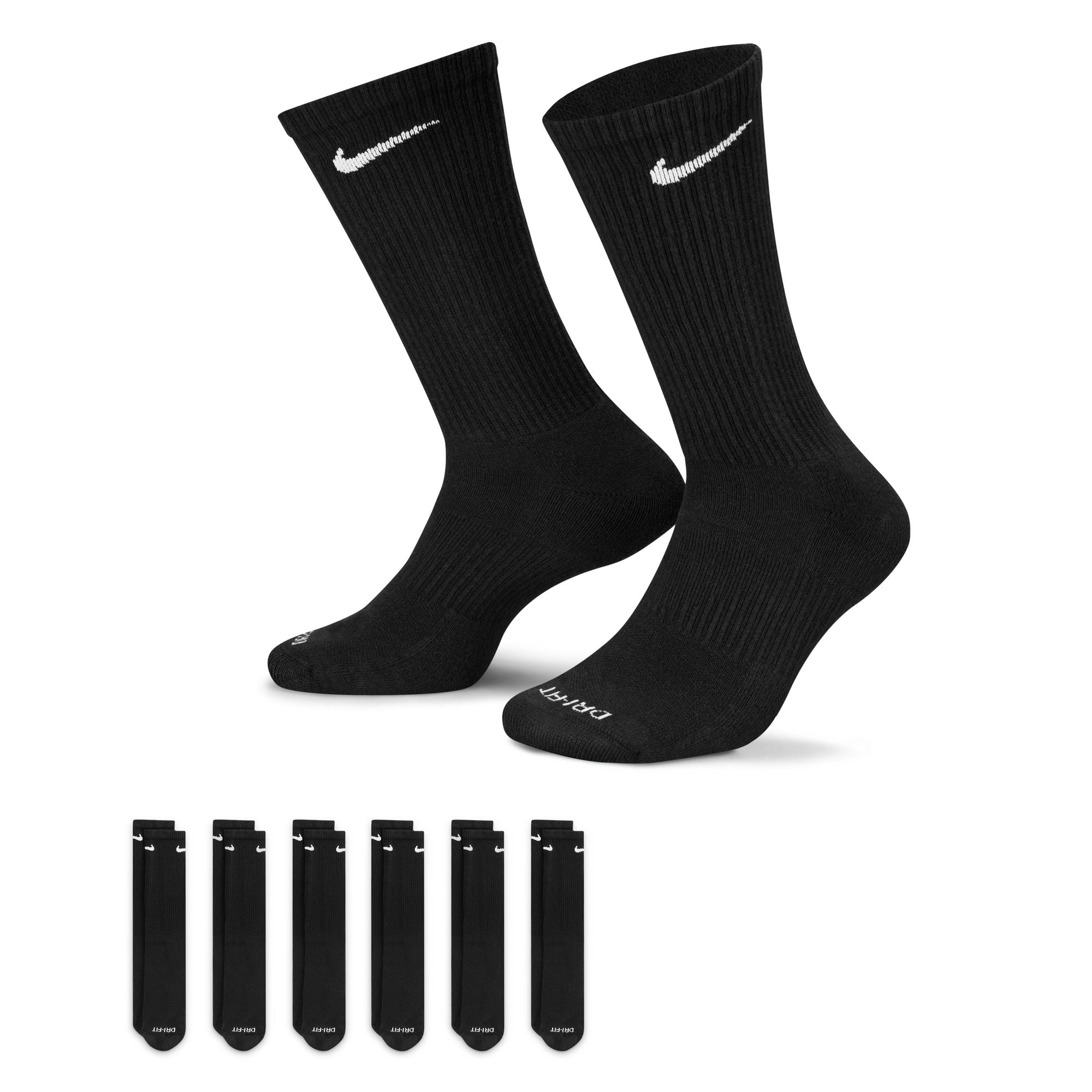 Nike Everyday Plus Cushioned Black White 6 Pack Crew Socks Long Beach Skate Co