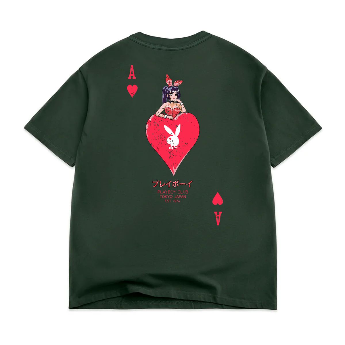 Color Bars x Playboy Ace of Hearts Distressed Forest Green S/s 