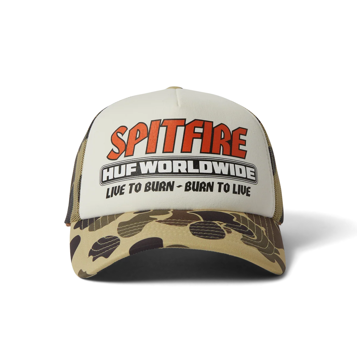 HUF x Spitfire Burn Forever Trucker Camo Snapback Hat