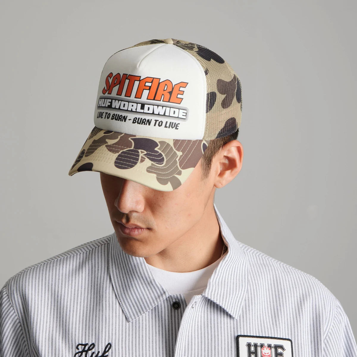 HUF x Spitfire Burn Forever Trucker Camo Snapback Hat