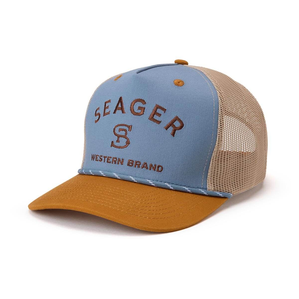 Seager Branded Blue Tan Trucker Snapback Hat