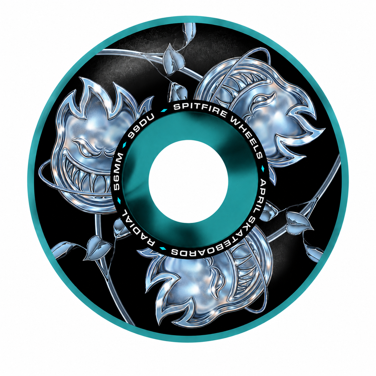 Spitfire x April Bighead Rose Formula Four 99D 56mm Black/Turquoise Swirl Skateboard Wheels