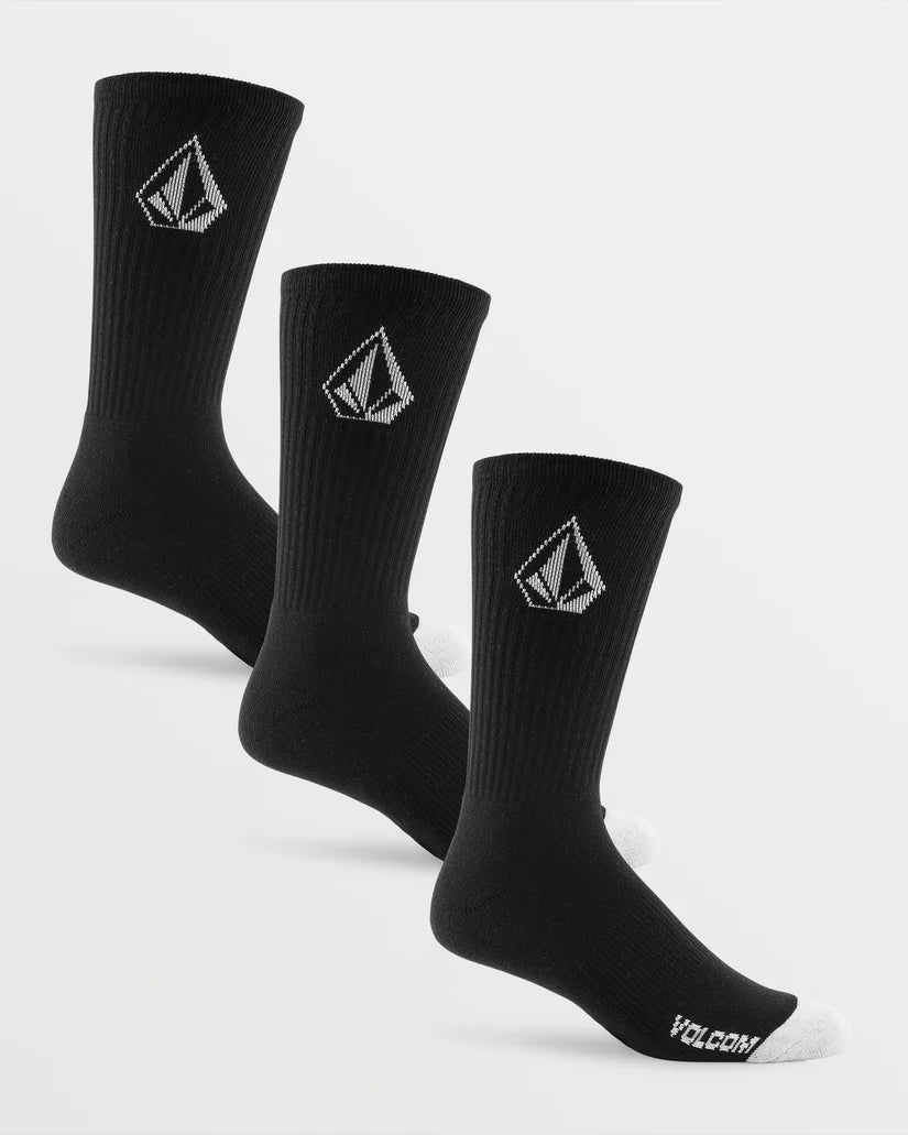 Volcom Full Stone 3 Pack Black Crew Socks