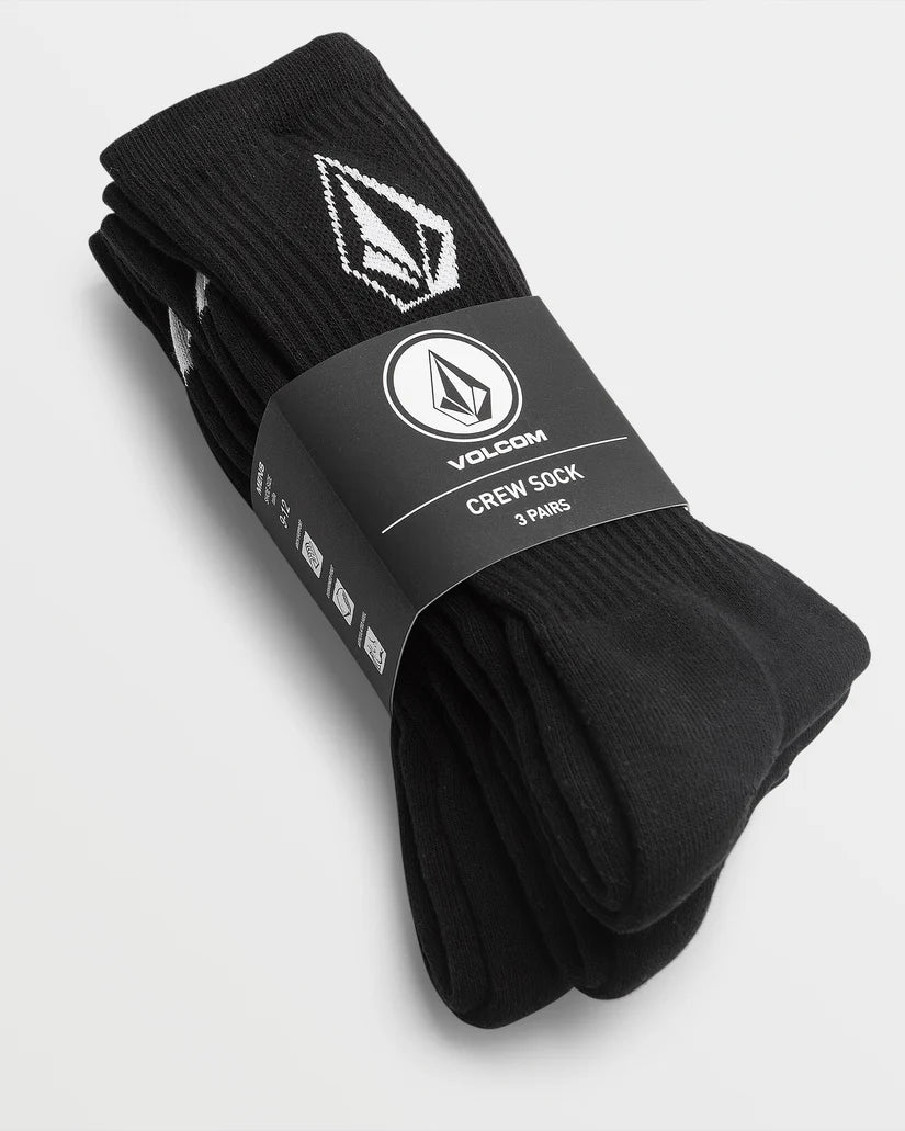 Volcom Full Stone 3 Pack Black Crew Socks