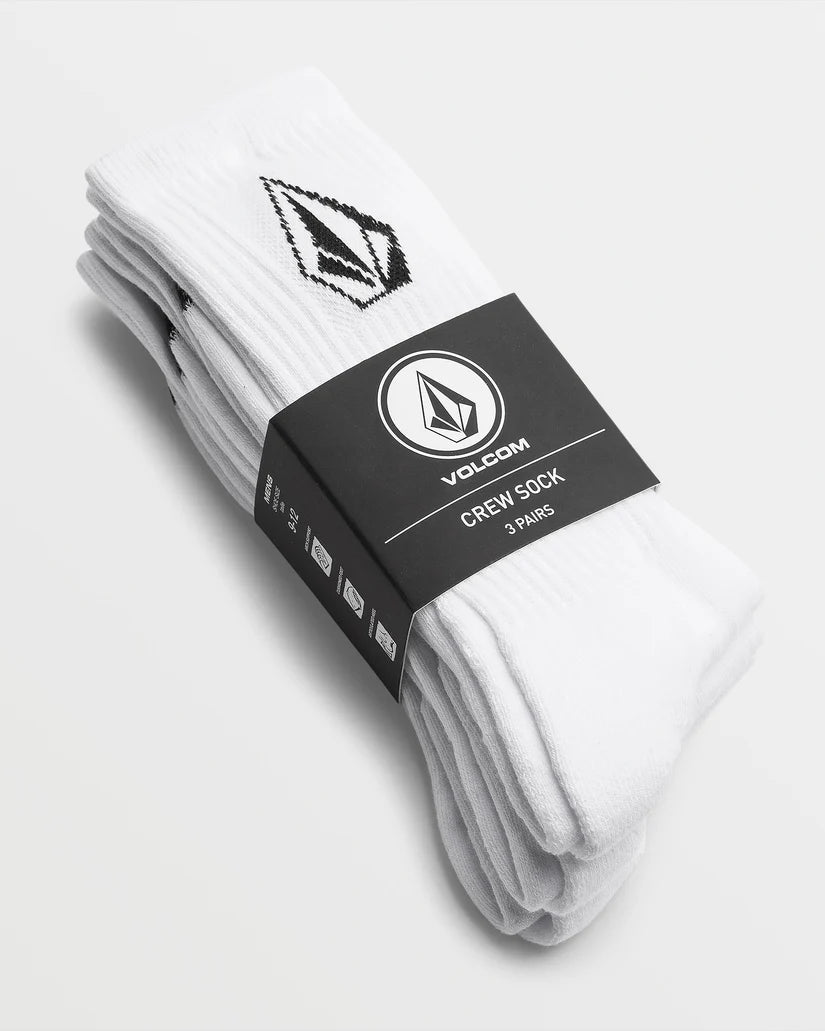 Volcom Full Stone 3 Pack White Crew Socks