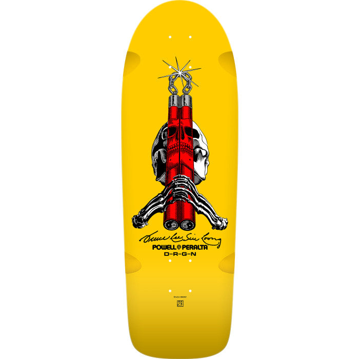 Powell Peralta Skull & Nunchucks Bruce Lee Collab SPN '10' 10.0" Yellow Skateboard Deck