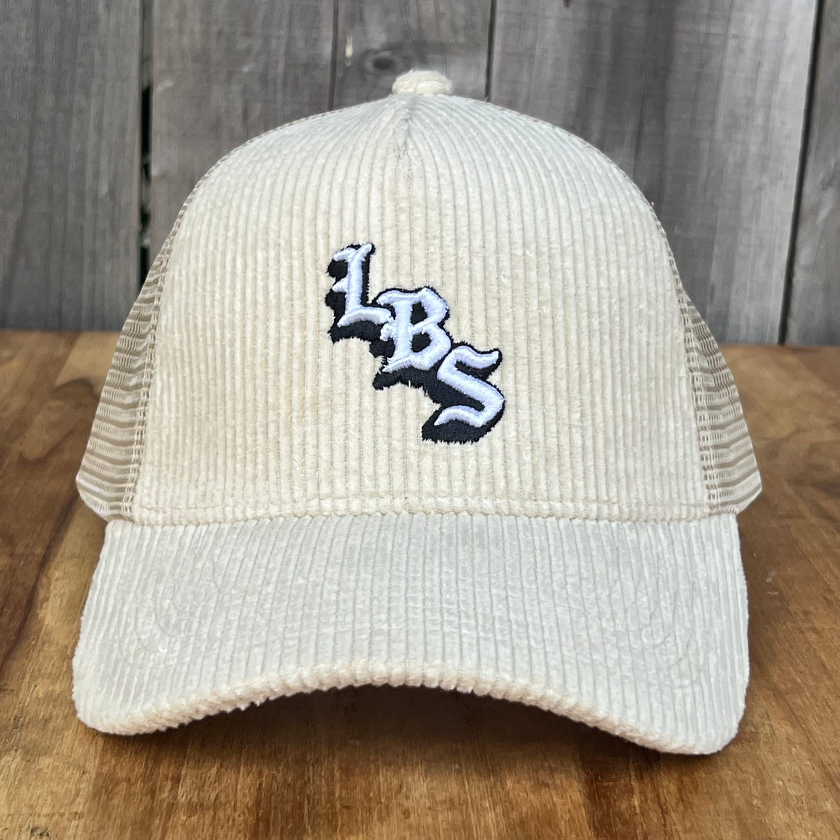 Long Beach Skate LBS Long Side Corduroy Trucker Beige Snapback Hat