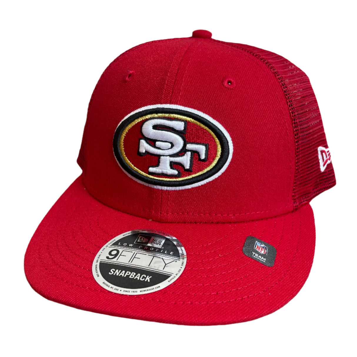 New Era San Francisco 49ers White Outline Low Profile 950 Trucker Snapback Hat