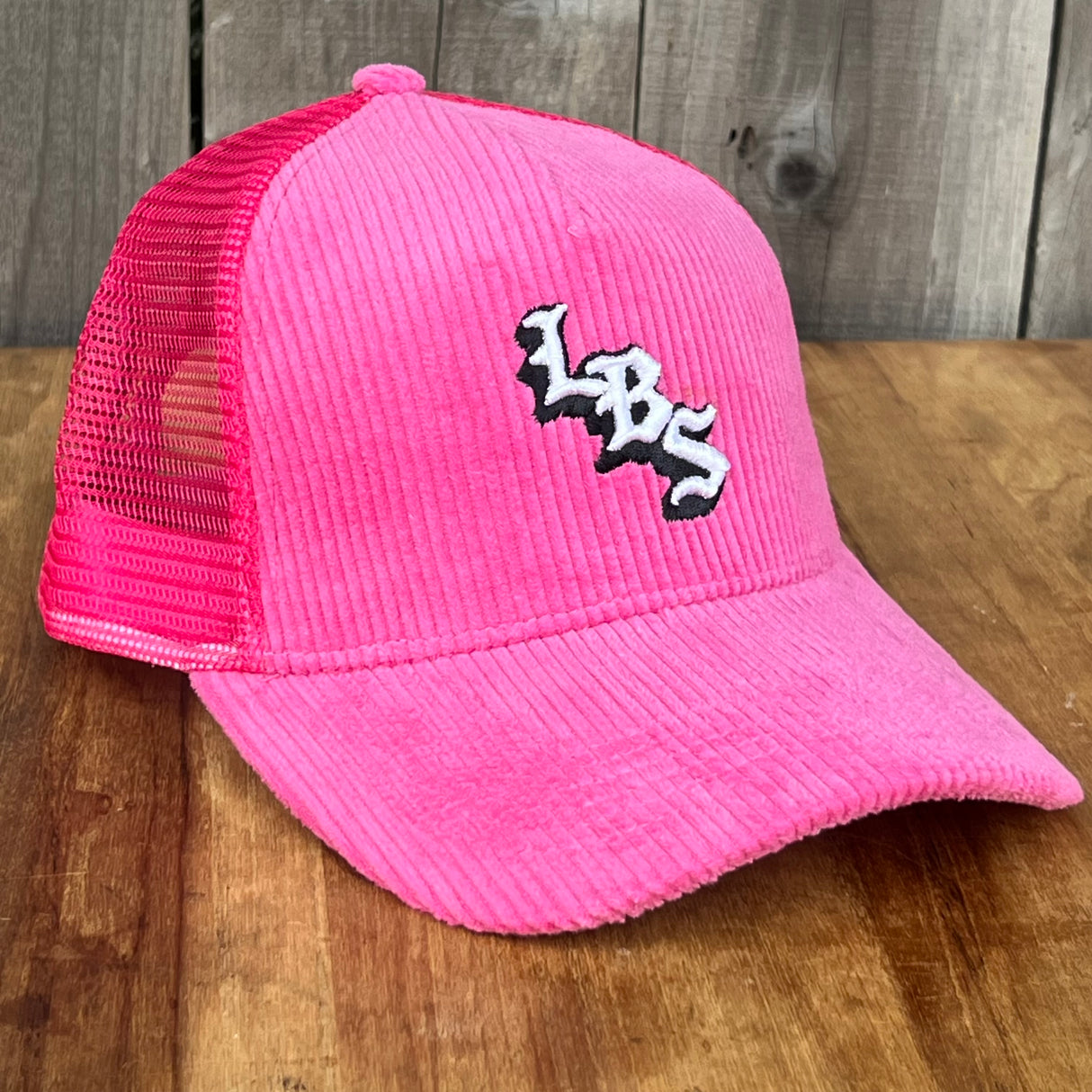 Long Beach Skate LBS Long Side Corduroy Trucker Pink Snapback Hat