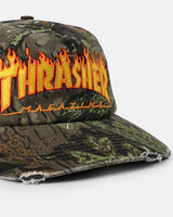 Thrasher Flame Distressed Camo Snapback Hat