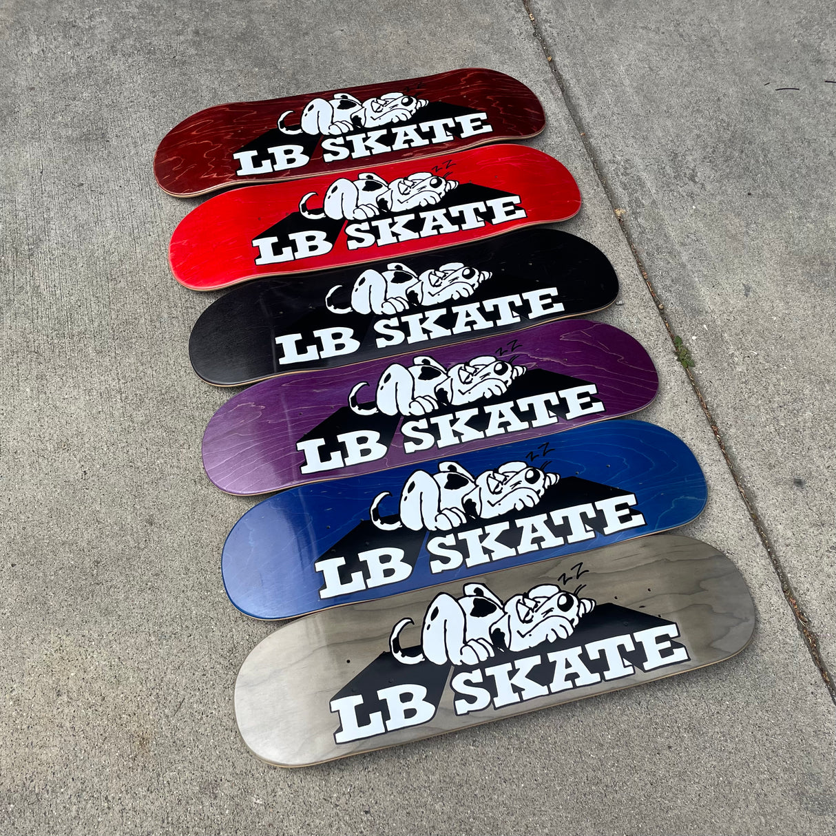 Long Beach Skate Co Shop Dog 2 Full Shape Assorted Stain Skateboard Deck
