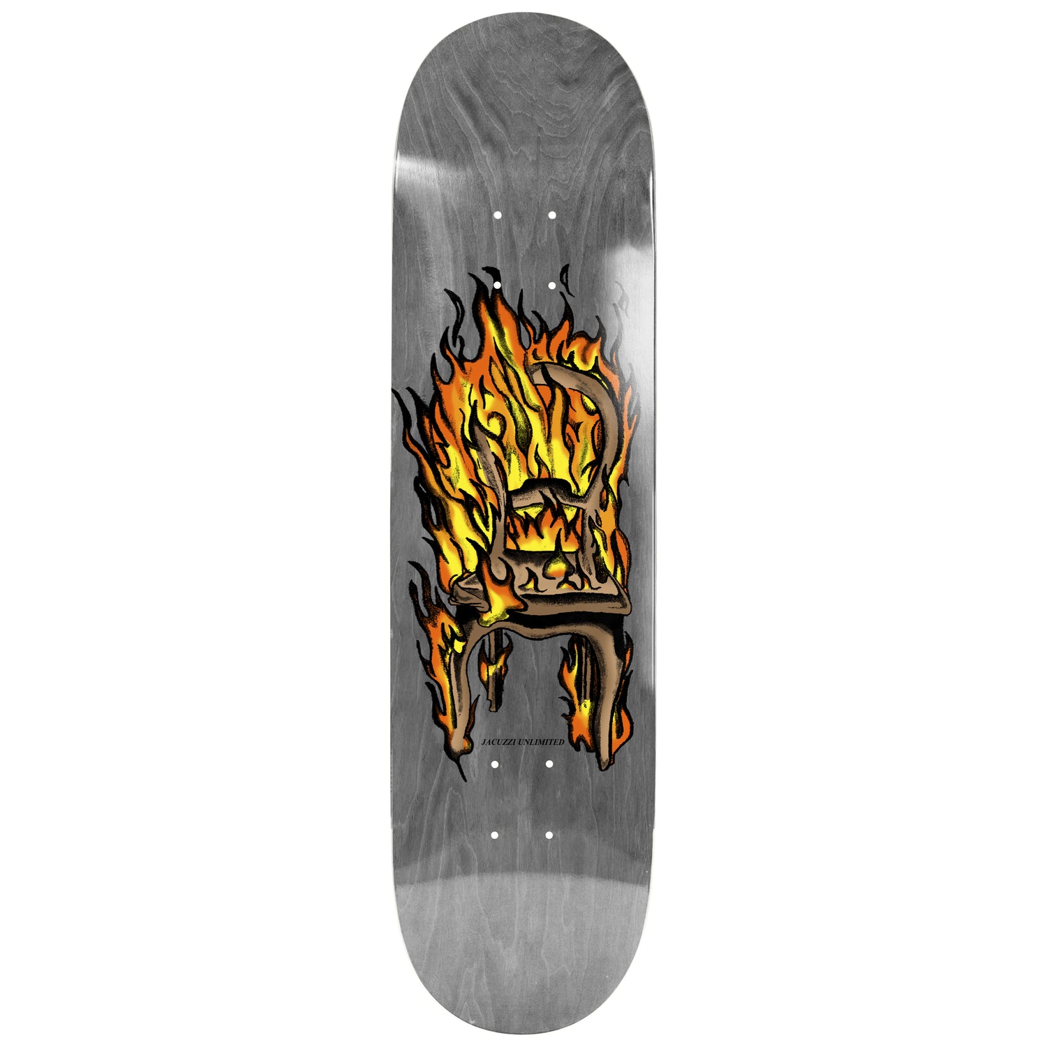 Jacuzzi Chair on Fire Twin Tail EX7 Grey 8.5" Skateboard Deck - 8.5"