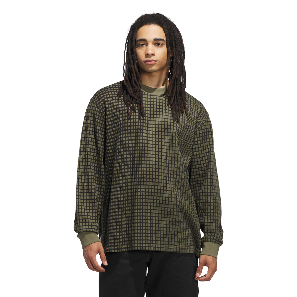 Adidas Skateboarding Waffle Knit Camo Olive Strata / Black Thermal L/s Shirt
