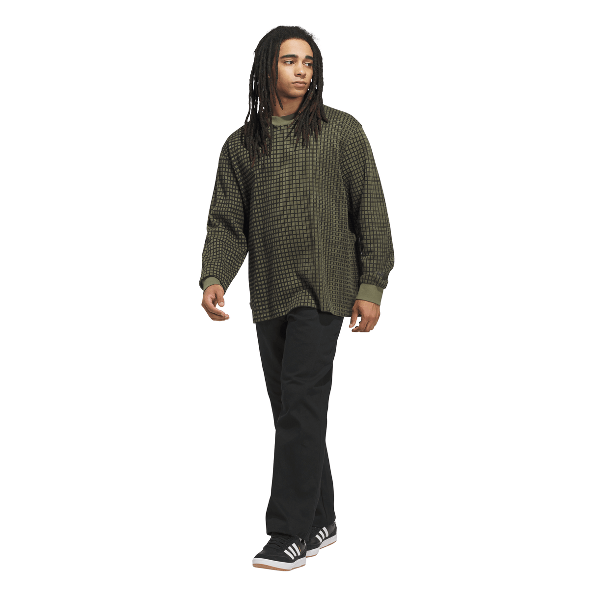 Adidas Skateboarding Waffle Knit Camo Olive Strata / Black Thermal L/s Shirt