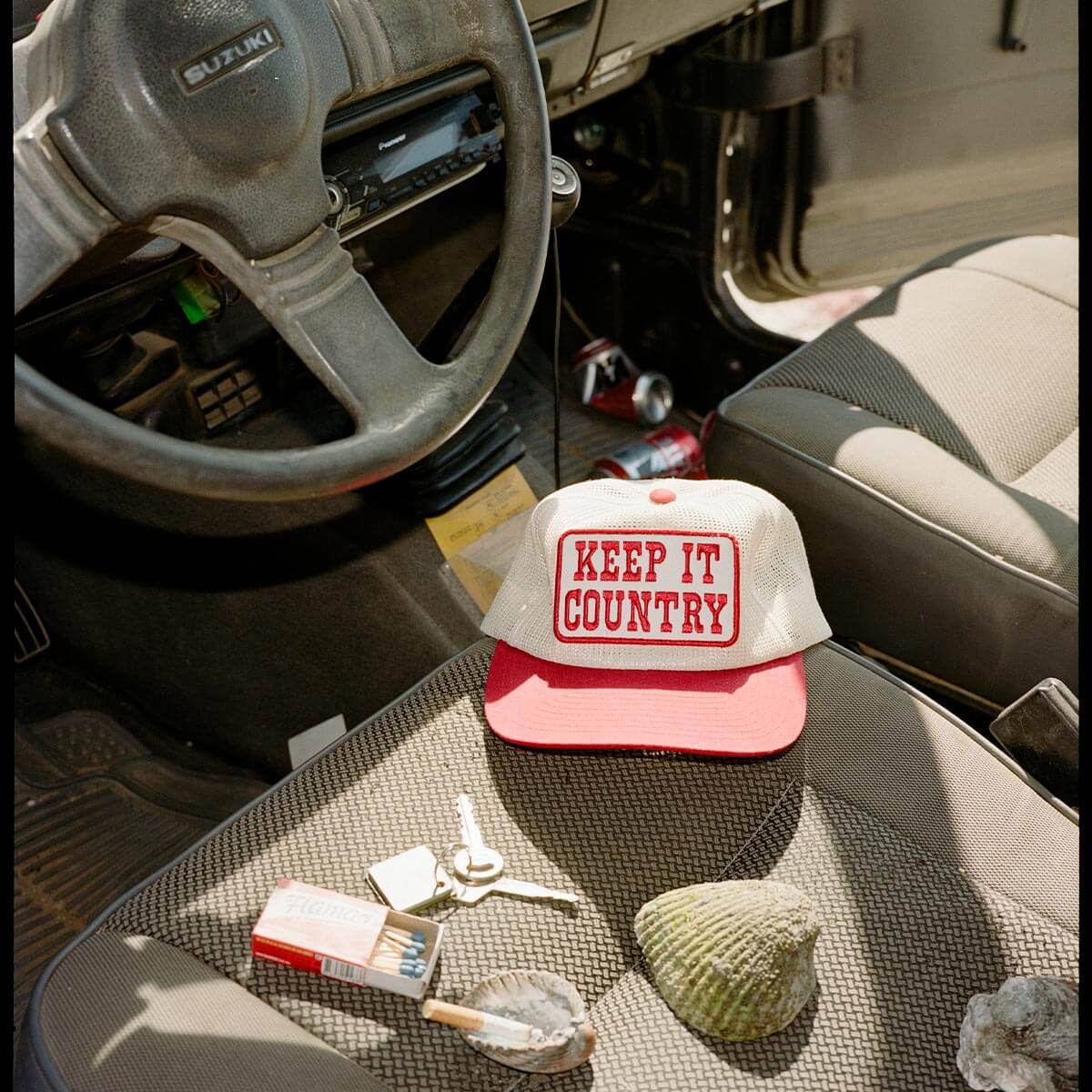 Seager Keep It Country Mesh Trucker Cream Red Snapback Hat