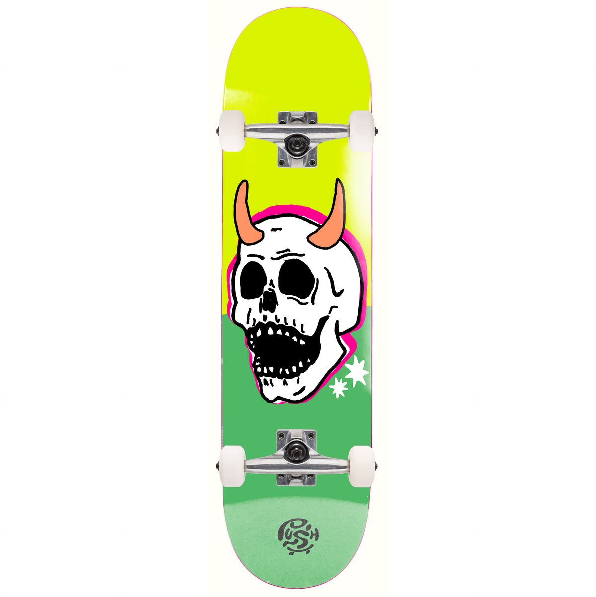 Push Skull Horn First Push Lime Green 8" Complete Skateboard