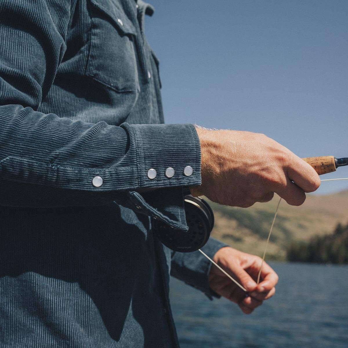 Seager Reagan Pearl Snap Cord Stormy Blue Button Up L/s Shirt