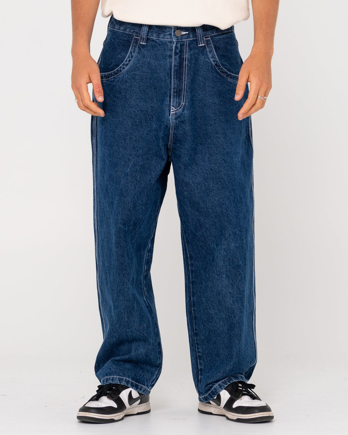 Rusty Flip Daddy Tapeless Baggy Deep Sea Blue Denim Jeans