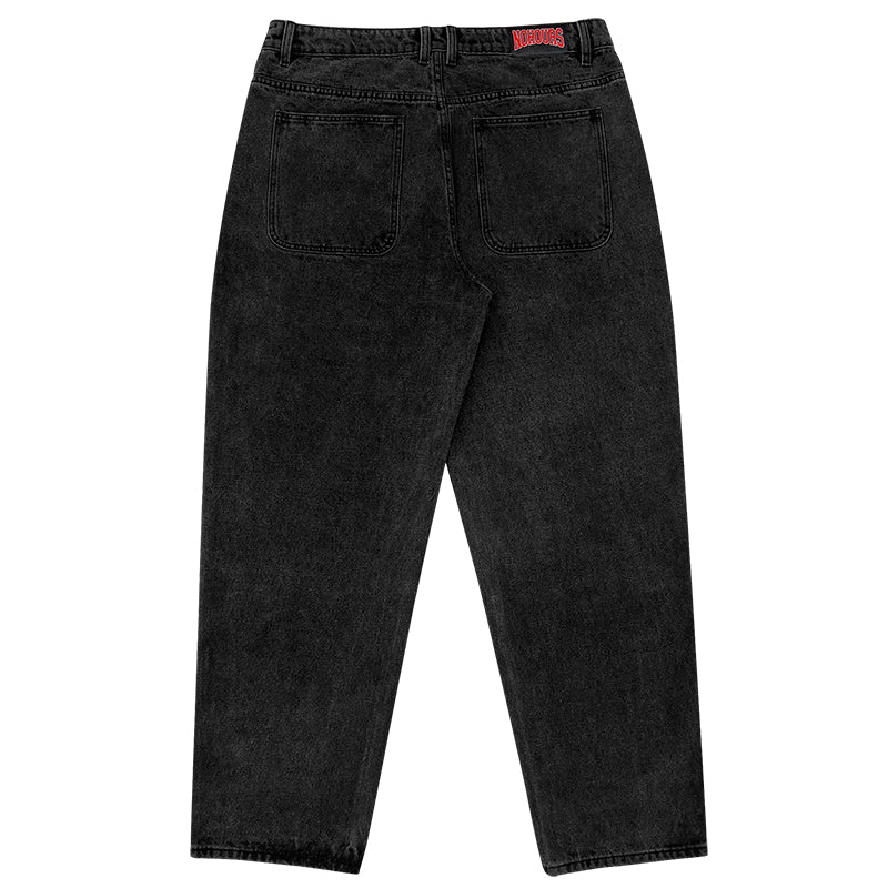 No Hours Stamped Black Washed Denim Pants