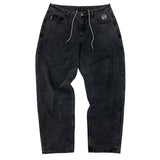 No Hours Stamped Black Washed Denim Pants